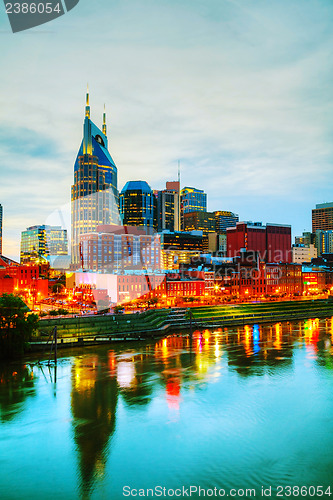 Image of Downtown Nashville cityscape in the evening