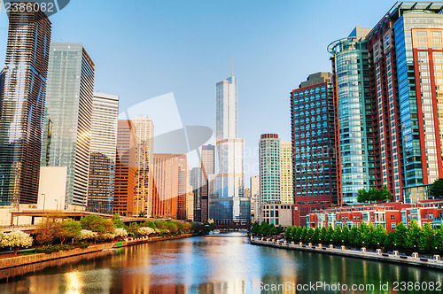 Image of Chicago downtown with Trump International Hotel and Tower in Chi