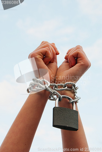 Image of Hands tied up with chains