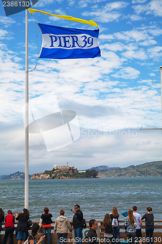 Image of Famous pier 39 with view to Alcatraz island