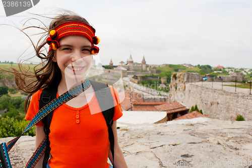 Image of Ukrainian teen girl staying outdoors