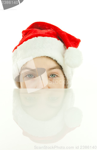 Image of Pretty Santa girl, closeup portrait of a teen girl wearing Chris