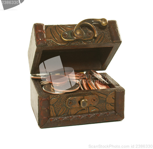 Image of Brown box full of coins