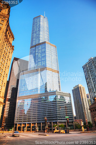 Image of Trump International Hotel and Tower in Chicago, IL in morning