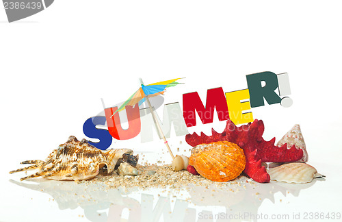 Image of Summer background with shells on sand
