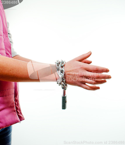 Image of Hands tied up with chains