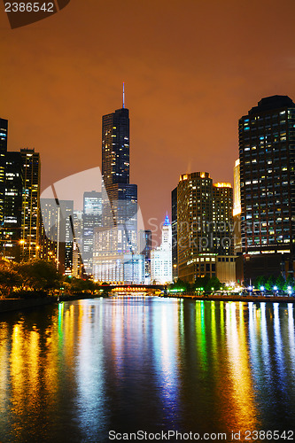 Image of Trump International Hotel and Tower in Chicago, IL in the night