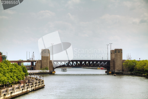 Image of Bridge across river in downtown Chicago