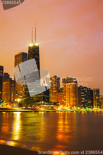 Image of Downtown Chicago, IL right after sunset