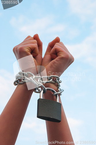 Image of Hands tied up with chains