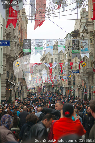 Image of Crowded istiklal street with tourists in Istanbul