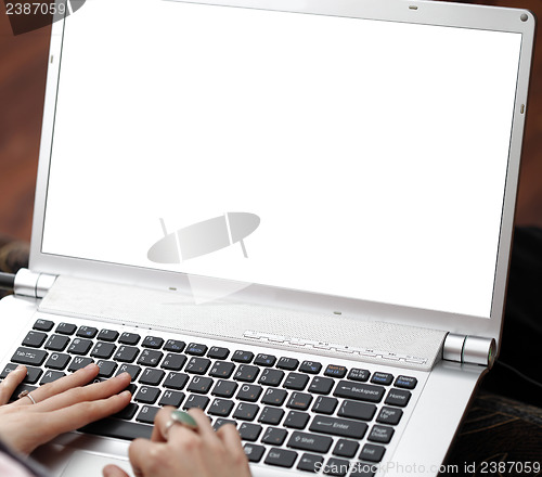 Image of Young woman working on laptop