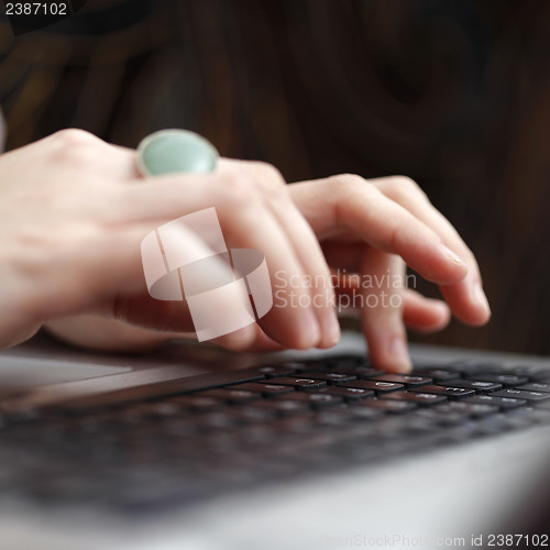 Image of Young woman working on laptop
