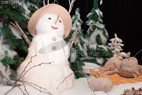Image of Snow man with a Christmas-tree.