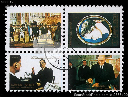 Image of Collection of stamps printed in Ajman showing pictures of a famous mens and women