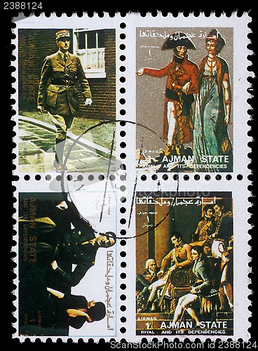 Image of Collection of stamps printed in Ajman showing pictures of a famous mens and women