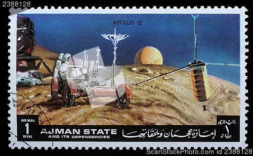 Image of Stamp printed by Ajman shows Apollo 15 - TV Broadcasting