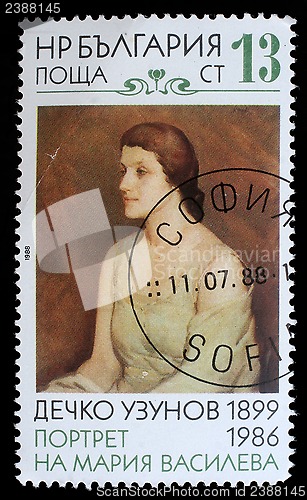 Image of Stamp printed by Bulgaria shows draw by Dechko Uzunov "Portrait of Maria Vasileva"