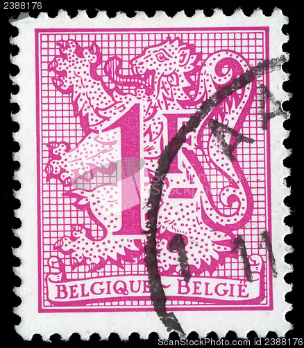 Image of Stamp printed in BELGIUM shows image of The coat of arms of the Kingdom of Belgium bears a lion, called the Belgian Lion, or Leo Belgicus