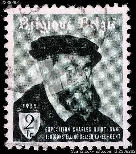Image of Stamp printed by Belgium, shows Emperor Charles V