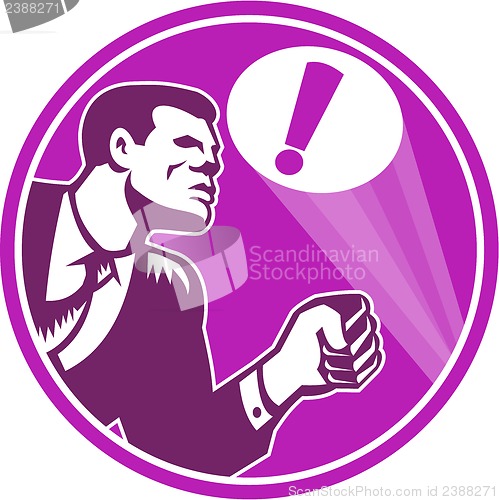 Image of Businessman Responding Emergency Signal Retro