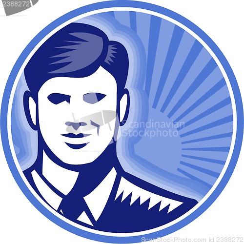 Image of Businessman Face Front Smiling Woodcut
