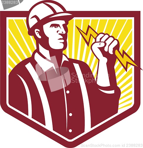 Image of Electrician Holding Lightning Bolt Retro