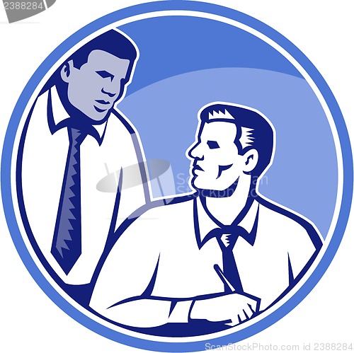 Image of Office Worker Businessman Writing Woodcut