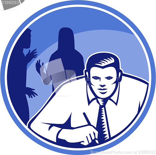 Image of Office Worker Businessman Writing Woodcut