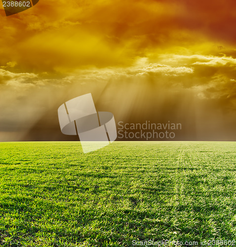 Image of dramatic sky and green field