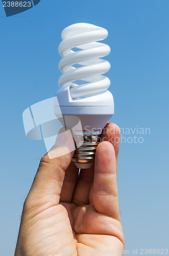 Image of energy saving lamp in hand