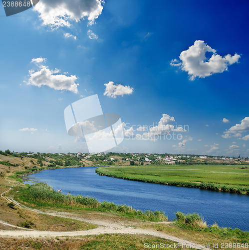 Image of river and deep blue sky with clouds