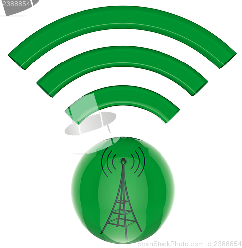 Image of 3D button. Transmitter sends information signals