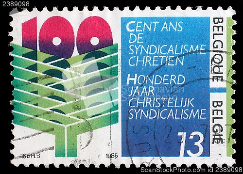 Image of Stamp printed by Belgium dedicated to 100 year of Christian syndicalisme in Belgium
