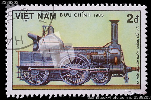 Image of Stamp printed in Vietnam showing steam locomotive