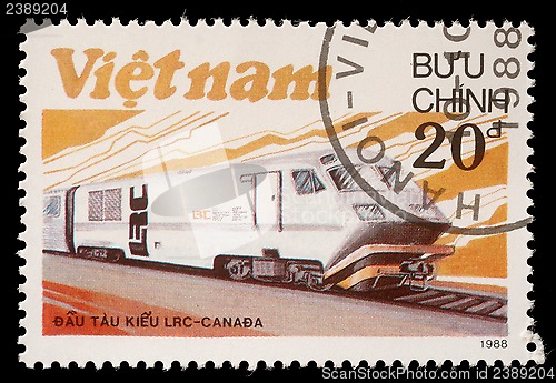 Image of Stamp printed in Vietnam shows locomotive LRS produced in Canada