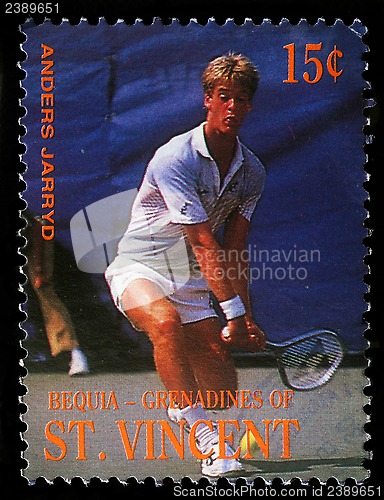Image of Stamp printed in Grenadines of St. Vincent shows Tennis Players Anders Jarryd