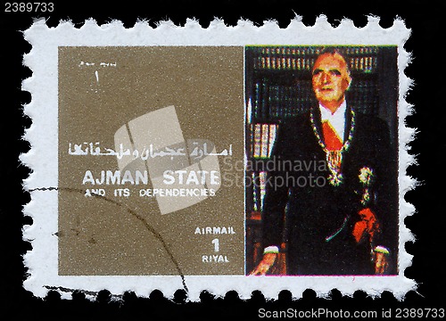 Image of Stamp printed by Ajman shows King Boudewijn of Belgium