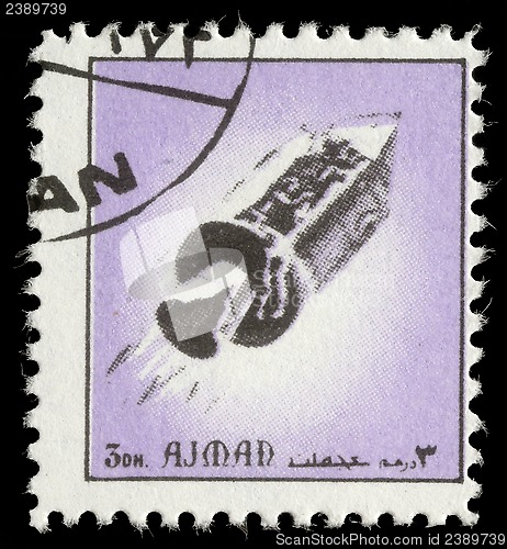 Image of Stamp printed in emirate Ajman show spaceship