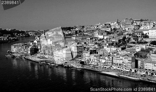 Image of Portugal. Porto city. View of Douro river embankment  in black a
