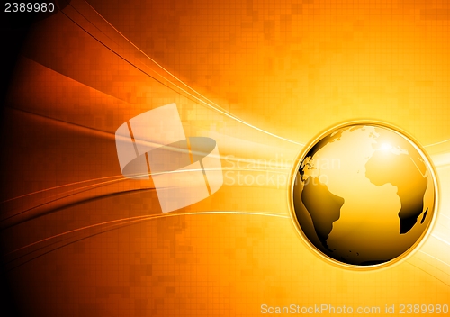 Image of Technology waves background with globe