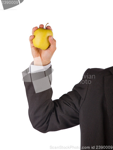 Image of Modern businessman giving apple