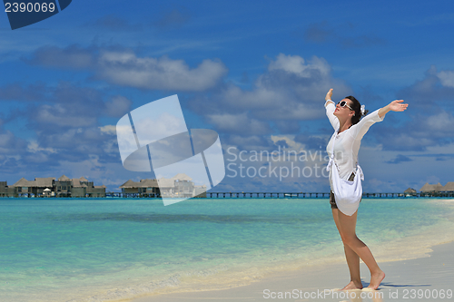 Image of happy woman enjoy  summer time