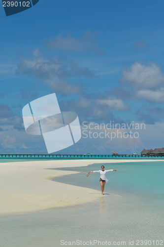 Image of happy woman enjoy  summer time