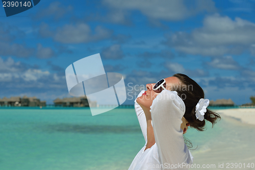 Image of happy woman enjoy  summer time