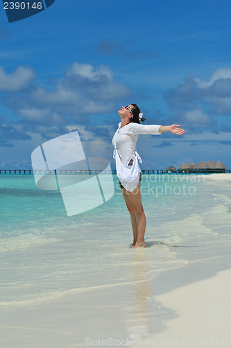 Image of happy woman enjoy  summer time