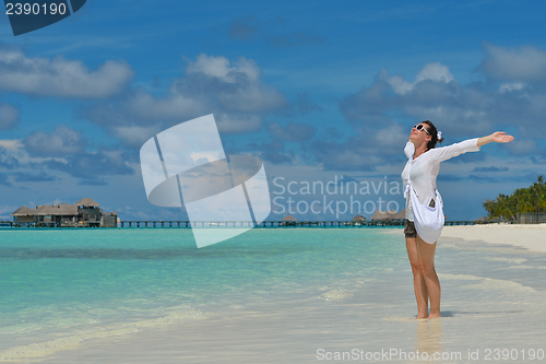 Image of happy woman enjoy  summer time