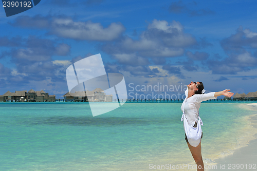 Image of happy woman enjoy  summer time
