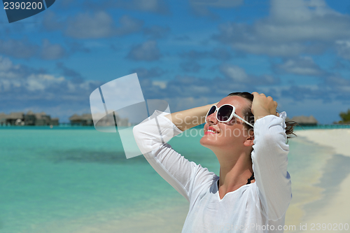 Image of happy woman enjoy  summer time