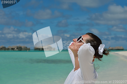 Image of happy woman enjoy  summer time